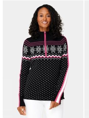 Krimson Klover Snowhut Mock Neck Sweater Size Small Black Nordic Print New!